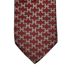 Brooks Brothers Makers Necktie Maroon Red Blue Yellow Geometric Silk Hand Made